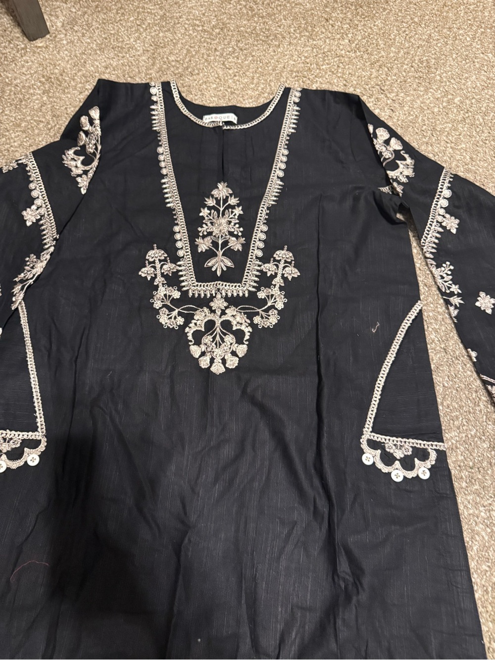 Black Formal Women's Dress with Ivory Embroidery